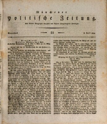 Münchener politische Zeitung (Süddeutsche Presse) Samstag 3. April 1819