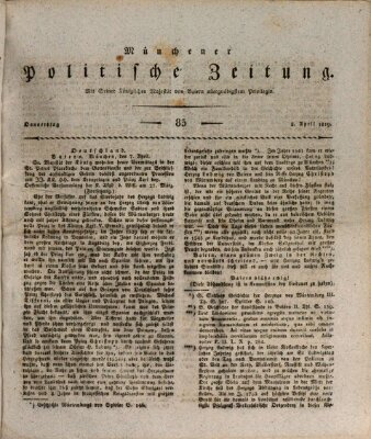 Münchener politische Zeitung (Süddeutsche Presse) Donnerstag 8. April 1819