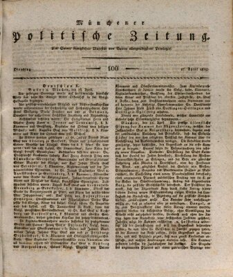 Münchener politische Zeitung (Süddeutsche Presse) Dienstag 27. April 1819