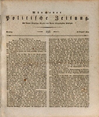 Münchener politische Zeitung (Süddeutsche Presse) Montag 16. August 1819