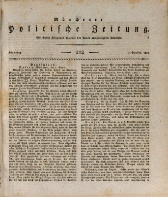 Münchener politische Zeitung (Süddeutsche Presse) Dienstag 7. September 1819