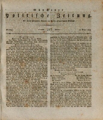 Münchener politische Zeitung (Süddeutsche Presse) Montag 13. September 1819