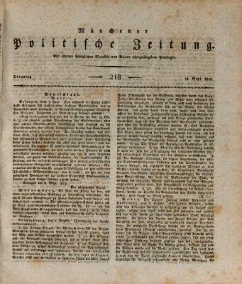 Münchener politische Zeitung (Süddeutsche Presse) Dienstag 14. September 1819