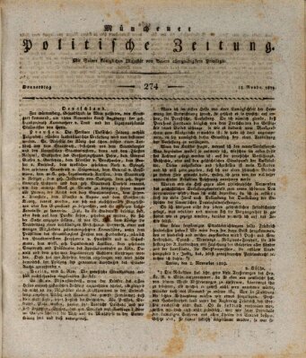 Münchener politische Zeitung (Süddeutsche Presse) Donnerstag 18. November 1819