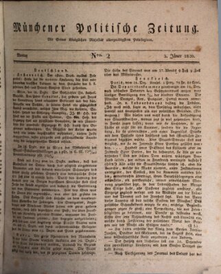 Münchener politische Zeitung (Süddeutsche Presse) Montag 3. Januar 1820