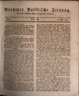 Münchener politische Zeitung (Süddeutsche Presse) Montag 14. Februar 1820