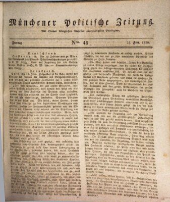 Münchener politische Zeitung (Süddeutsche Presse) Freitag 25. Februar 1820