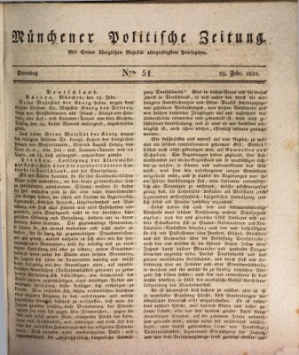 Münchener politische Zeitung (Süddeutsche Presse) Dienstag 29. Februar 1820