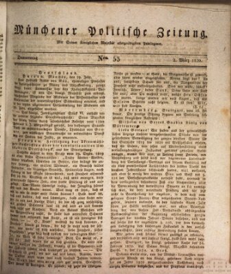 Münchener politische Zeitung (Süddeutsche Presse) Donnerstag 2. März 1820