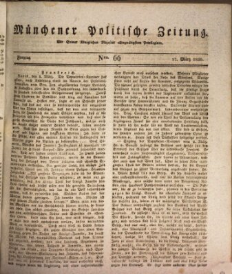 Münchener politische Zeitung (Süddeutsche Presse) Freitag 17. März 1820