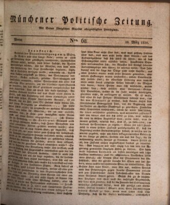 Münchener politische Zeitung (Süddeutsche Presse) Montag 20. März 1820