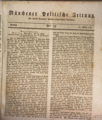 Münchener politische Zeitung (Süddeutsche Presse) Freitag 31. März 1820