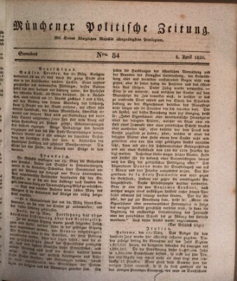 Münchener politische Zeitung (Süddeutsche Presse) Samstag 8. April 1820