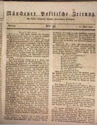 Münchener politische Zeitung (Süddeutsche Presse) Montag 17. April 1820