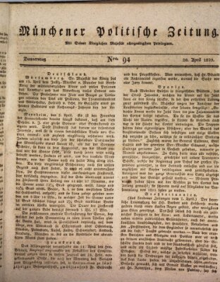 Münchener politische Zeitung (Süddeutsche Presse) Donnerstag 20. April 1820