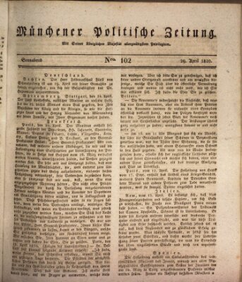 Münchener politische Zeitung (Süddeutsche Presse) Samstag 29. April 1820