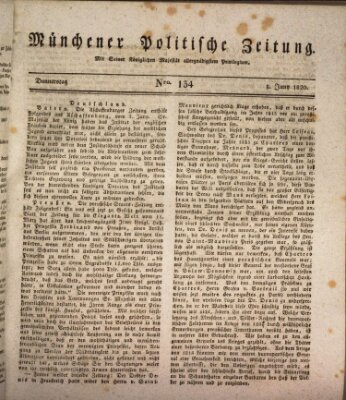 Münchener politische Zeitung (Süddeutsche Presse) Donnerstag 8. Juni 1820