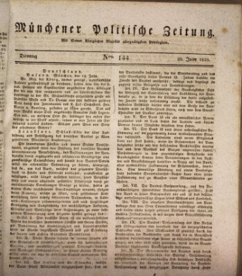 Münchener politische Zeitung (Süddeutsche Presse) Dienstag 20. Juni 1820