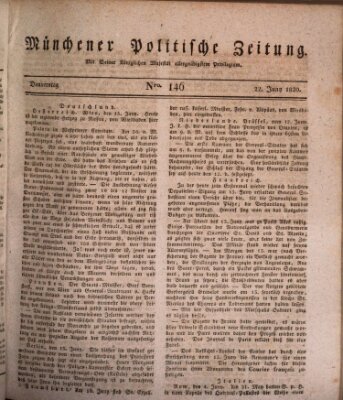 Münchener politische Zeitung (Süddeutsche Presse) Donnerstag 22. Juni 1820