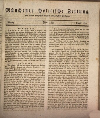 Münchener politische Zeitung (Süddeutsche Presse) Montag 7. August 1820