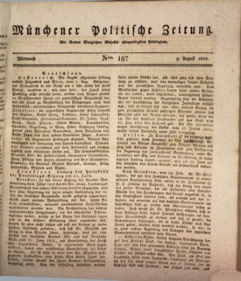 Münchener politische Zeitung (Süddeutsche Presse) Mittwoch 9. August 1820