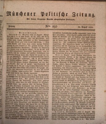 Münchener politische Zeitung (Süddeutsche Presse) Freitag 18. August 1820