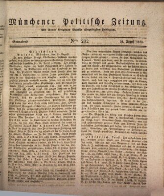 Münchener politische Zeitung (Süddeutsche Presse) Samstag 26. August 1820