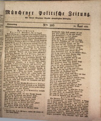 Münchener politische Zeitung (Süddeutsche Presse) Donnerstag 31. August 1820