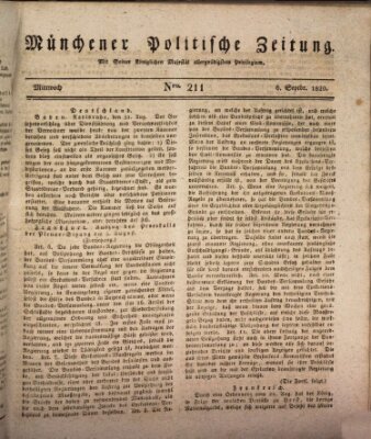 Münchener politische Zeitung (Süddeutsche Presse) Mittwoch 6. September 1820