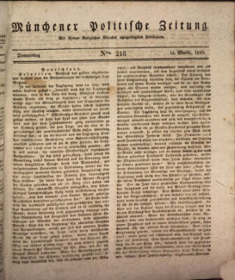 Münchener politische Zeitung (Süddeutsche Presse) Donnerstag 14. September 1820