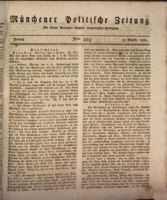 Münchener politische Zeitung (Süddeutsche Presse) Freitag 15. September 1820