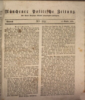 Münchener politische Zeitung (Süddeutsche Presse) Mittwoch 27. September 1820