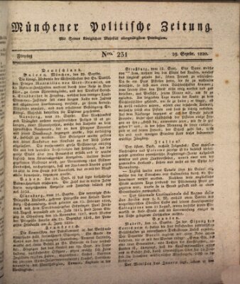 Münchener politische Zeitung (Süddeutsche Presse) Freitag 29. September 1820