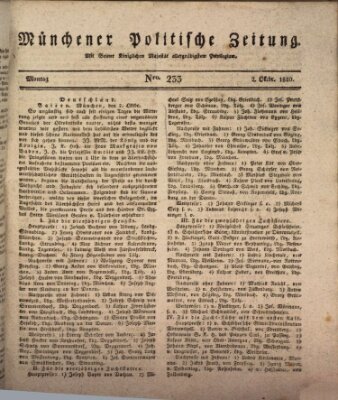 Münchener politische Zeitung (Süddeutsche Presse) Montag 2. Oktober 1820