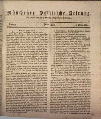 Münchener politische Zeitung (Süddeutsche Presse) Dienstag 3. Oktober 1820