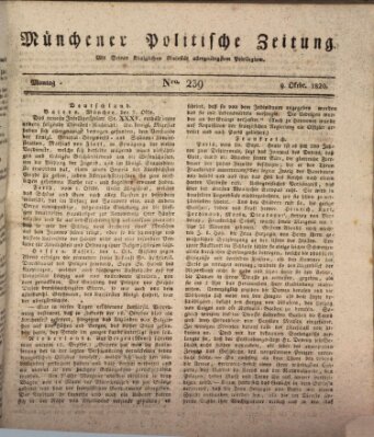 Münchener politische Zeitung (Süddeutsche Presse) Montag 9. Oktober 1820