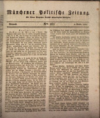 Münchener politische Zeitung (Süddeutsche Presse) Mittwoch 8. November 1820