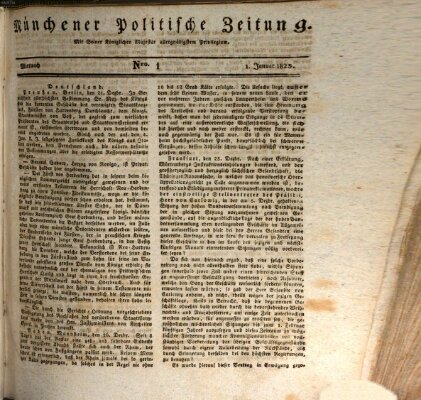 Münchener politische Zeitung (Süddeutsche Presse) Mittwoch 1. Januar 1823
