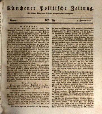 Münchener politische Zeitung (Süddeutsche Presse) Montag 3. Februar 1823