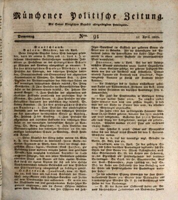 Münchener politische Zeitung (Süddeutsche Presse) Donnerstag 17. April 1823