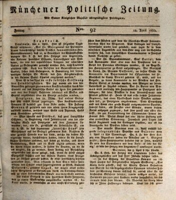 Münchener politische Zeitung (Süddeutsche Presse) Freitag 18. April 1823