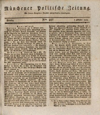 Münchener politische Zeitung (Süddeutsche Presse) Dienstag 7. Oktober 1823