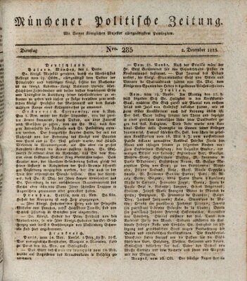 Münchener politische Zeitung (Süddeutsche Presse) Dienstag 2. Dezember 1823