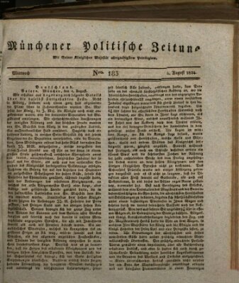 Münchener politische Zeitung (Süddeutsche Presse) Mittwoch 4. August 1824