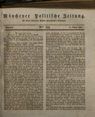 Münchener politische Zeitung (Süddeutsche Presse) Mittwoch 11. August 1824