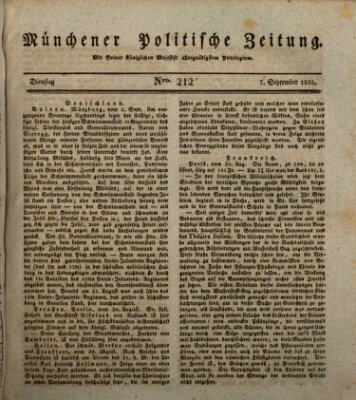 Münchener politische Zeitung (Süddeutsche Presse) Dienstag 7. September 1824