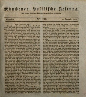 Münchener politische Zeitung (Süddeutsche Presse) Samstag 11. September 1824