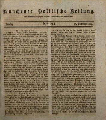 Münchener politische Zeitung (Süddeutsche Presse) Dienstag 14. September 1824