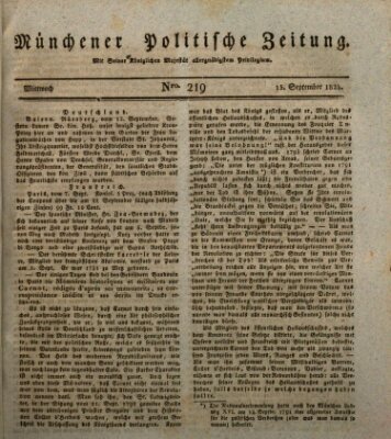 Münchener politische Zeitung (Süddeutsche Presse) Mittwoch 15. September 1824