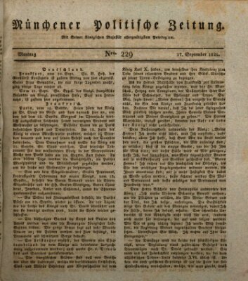 Münchener politische Zeitung (Süddeutsche Presse) Montag 27. September 1824